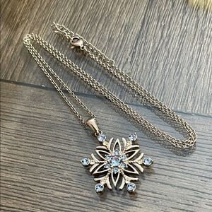 JCM Stainless Steel Snowflake Pendant with Blue Rhinestones Necklace